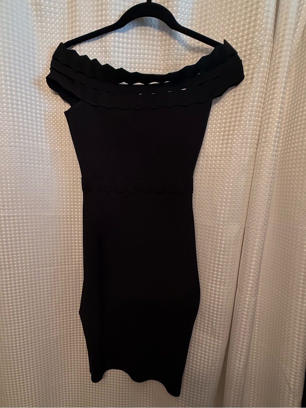 One-Shoulder Black Scallop Trim Dress